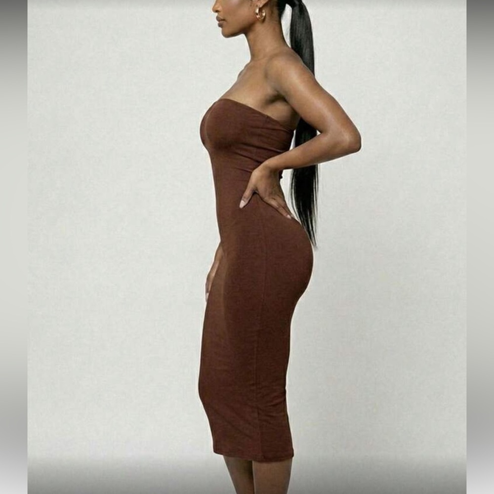 Strapless Bodycon Midi Dress in Dusty Blue - Picture 11 of 15